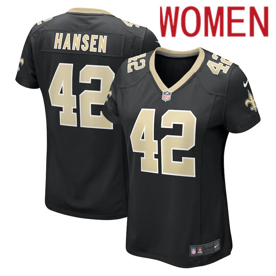 Women New Orleans Saints #42 Chase Hansen Nike Black Game NFL Jersey->women nfl jersey->Women Jersey